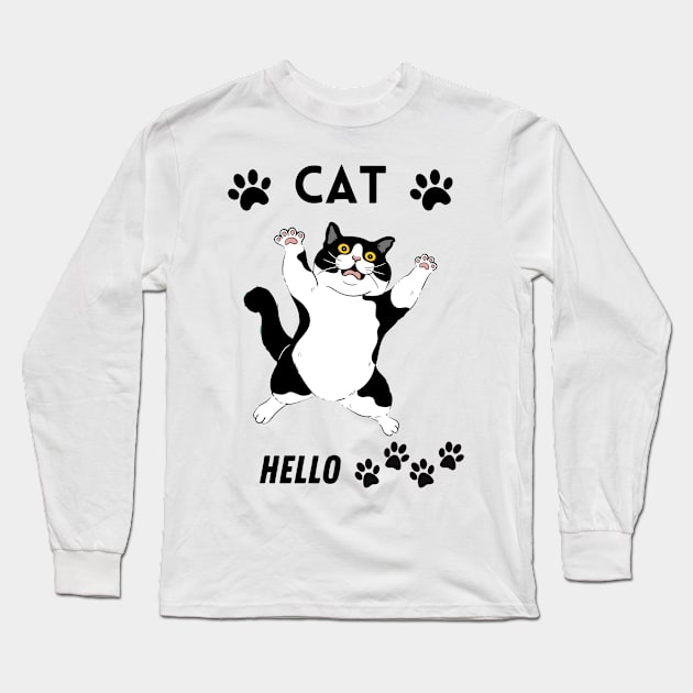 cat say hello Long Sleeve T-Shirt by khider